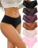 Sth Big High Waisted Seamless Underwear for Women No Show Panties Cheeky Scalloped Edge Bikini Breathable Briefs 6 Pack, Large