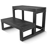 Heavy-Duty Hot Tub Steps, All-Weather Wood-Plastic Composite 2-Tier Spa Step Stool, 600LBS Capacity, Anti-Slip Surface, Durable Bathtub Steps for Outdoor/Indoor Hot Tubs, Pools, and Spas (Black)
