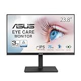 ASUS 23.8” 1080P Monitor (VA24EQSB) - Full HD, IPS, 75Hz, Built-in Speakers, Eye Care, Low Blue Light, Flicker Free, VESA Mountable, Height Adjustment, Frameless, DisplayPort, HDMI, VGA, USB Hub,BLACK