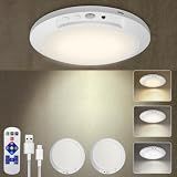 L.JUJAM Motion Sensor Ceiling Light Battery Operated with Remote, 2 Pack Wireless Rechargeable Ceiling Lights Indoor, 3CCT Dimmable Closet Night Light for Shower Stairs Shed Hallway Porch RV and Tent