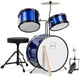 Best Choice Products 3-Piece Beginner Drum Set for Kids Juniors, w/Throne Stool, Cymbal, Drum Sticks, Bass Drum Pedal, 2 Toms - Blue