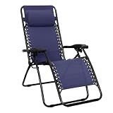 Amazon Basics Zero Gravity Lounge Chair with Pillow, Foldable Outdoor Reclining Chair for Patio and Beach, Weather-Resistant Textilene, 300 lb Capacity, 26", Navy Blue