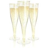 Prestee 100 Gold Plastic Champagne Flutes - 4.5 oz Disposable Champagne Glasses for Toasting at Weddings, Mimosas, Cocktails, Great Gatsby Party Decorations, and Events