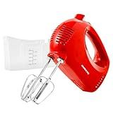 OVENTE 5-Speed Corded Electric Hand Mixer with Stainless Steel Whisks, Compact Portable Design with Snap-On Storage Case,150W Lightweight Handheld Mixer for Baking & Cooking, Red HM151R