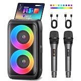Bluetooth Speaker with 2 Wireless Microphones - Big Party Speaker for Adults Kids Karaoke with Lights - Portable Rechargeable Home Theater Systems Support TWS/AUX/USB/TF Card for Home Party Gift