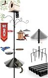 eWonLife 92 Inch Squirrel Proof Bird Feeder Pole with 9 Prongs Base, 1 Inch Dia Bird House Pole, Heavy Duty Bird Feeder Stand, Adjustable Shepherds Hooks for Outdoor with Squirrel Baffle Birdbath Tray