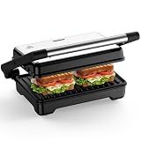 YASHE Panini Press Grill, 2-Slice Sandwich Maker with Nonstick Plates