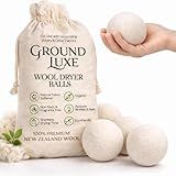 GroundLuxe Premium New Zealand Wool Dryer Balls - 6-Pack, 100% Organic, Hand-Felted, Reusable, Reduce Drying Time - Natural Fabric Softening, Wrinkle & Static Reduction