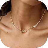 Xianofu Personalized Name Necklace with Curb Chain, 18K Gold Plated Handmade Custom Family Choker Customized Child Nameplate Necklace Mother's Day Jewelry Gift for Mom, Wife (3 Names Necklace)