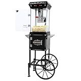 Nyddle Popcorn Machine Maker With 8 Oz Kettle Makes Up to 32 Cups Popcorn Machine Cart Vintage-Style Popper on Wheels Popcorn Machines for Home (Black)