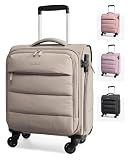 BAGSMART Softside Underseat Personal Item Suitcase with Wheels, Camel