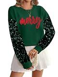 Christmas Sequin Sweaters for Women Sparkly Merry Christmas Sweater Tops Crewneck Long Sleeve Ugly Xmas Holiday Knit Pullover Sweatshirt