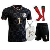 Alorsict Kids Soccer Jersey Set | Uniform Kit with Shirt Shorts Socks #7 Necklace for Boys Girls,School Sports Training Match (C.R.Black#7, 7-8 Years)