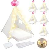 Lemosae 6 Pack Sleepovers Teepee Tent for Kids Bulk with Mattress Sheet Light,Natural Cotton Washable Indoor Play Tent for Birthday Slumber Party Girls Boys Pajama Movie Night Supplies(White)