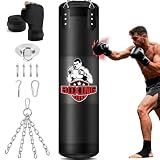 Punching Bag for Adults, 4FT Oxford Heavy Boxing Bag with Chains and Hand Wraps, Boxing Equipment for MMA Karate Kickboxing, Unfilled