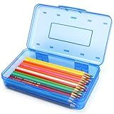 Nuozme Plastic Translucent Pencil Box for Kids, Adult, Student, Large Capacity Pencil Cases with Snap-Tight Lid for Pens, Pencils, School Supplies,Office Supplies,1 Pack (Blue)