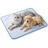 Fhodigogo Dog Cooling Mat for Small Pets Up to 11 lbs, 19.7"x15.7" - Gel Free Ice Silk Self-Cooling Pad, Non-Slip Portable Summer Pet Bed for Kittens Puppies, Blue