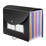 Sooez 24 Pockets Expanding File Folder with Blank Labels, According File Organizer with Expandable Cover, Desktop Accordion Folders Letter A4 Paper Document Storage Organizer, Black