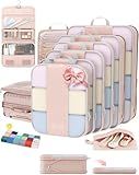 10 Set Compression Packing Cubes for Travel Gifts Mom Women,OlarHike Luggage Clothes Garment Bags for Travelers,Airplane/Cruise/Car Travel Essentials,Compressible Expandable Saver Space Bags(Beige)