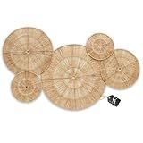 CHI AN HOME 18 Inch Boho Wall Decor – Set of 5 Woven Jute Wall Baskets, Boho Wall Art & Decorative Basket Set, Farmhouse Wall Hanging, Handwoven Wall Plates for Living Room, Bedroom – 18", 14", 11", 8", 7"