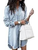 Zilcremo Women Denim Shirt Dresses Long Sleeve Distressed Jean Dress Button Down Casual Tunic Top Lightblue S