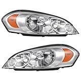 AUTOSAVER88 Headlight Assembly Compatible with 2006 2007 2008 2009 2010 2011 2012 2013 Chevy Impala 2014-2016 Impala Limited 06-07 Monte Carlo Headlamp Replacement Pair Chrome Housing Amber Reflector