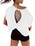 Kumufenc Women Short Sleeve Workout Shirts Open Back Tops Casual Yoga Y2k Athletic Gym Slouchy Crop Running Tees(White,M)
