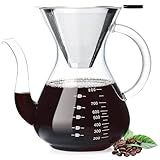 Unbreakable - Pour Over Coffee Maker with Double Stainless Filter 34 fl oz, Thickened Heat-Resistant Borosilicate Glass Pour Over Coffee Dripper, Stovetop Safe