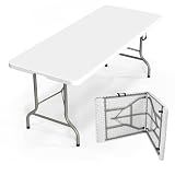Bonnlo Folding Table 6ft, Portable Collapsible Plastic White Long Tables for Party, Camping, Banquet, Craft, Dining, Wedding, Outdoor and Indoor Use