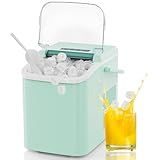 NEWBULIG Ice Makers Countertop with Handle, Portable Ice Machine, 9 Bullet Ice Cubes in 6 Mins, 26lbs in 24Hrs, Auto-Cleaning, with Basket and Scoop, for Home, Kitchen, RV, Camping, Green