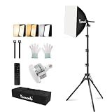 Professional 16''x16'' Softbox Lighting Kit - Studio Light Photography with Remote, Adjustable Brightness & 3 Color Temperatures, Portable Studio Light for YouTube, Product Photography, 95W LED Bulb
