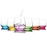 Stemless Wine Glasses Set of 6 - Hand Blown Colored Short Wine Tumblers - 15 oz Elegant Sparkling Wine Glass - Unique Gift for Birthday,Wedding, Mother’s Day