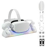 Charging Dock for Oculus/Meta Quest 2, Magnetic Charging Station for Meta Quest 2 VR Headset & Controllers, with 2 Rechargeable 2100mAh Batteries, USB-C Charger and Cable, Supports LED Indicator