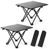 hediya 2 Pack Camping Table Foldable, Portable Folding Beach Table, Black-S