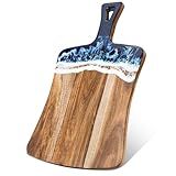 Charcuterie board with Resin and Acacia Wood Cutting Board, Charcuterie Accessories Cheese Serving Board Kitchen Gifts for Neighbour Useful Family Gifts, Board Only, 14"L x 8.6"W
