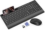 Trueque Wireless Keyboard and Mouse Combo - Full-Size Quiet Keyboard with Palm Rest, Phone Holder, Multimedia Keys, Power Switch, Compatible with Windows, Chrome OS, PC, Laptop (Batteries Included)