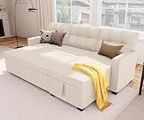 Wakefit Reversible Sectional Sofa Couch, Sleeper Sofa Bed with Storage Chaise Pull Out Couch for Living Room | Hidden Stroge | Pull Out Bed | Removable Backrest | Linen Fabric, Beige