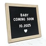 C CRYSTAL LEMON Black Felt Letter Board 10x10in, Baby Announcement Sign & Pregnancy Announcement Board, 336 Pre-Cut Letters, Wooden Frame, Felt Letter Board for Milestone Photos, Wall Mount or Stand