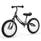 bicystar 14 Inch Balance Bike for Kids 3-7 Year Old, Bike with No Pedals, Air Rubber Tires, Adjustable Height, Foot Rest, Pedalless Bicycle Boys, Girls (Black)