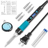 Digital Display Soldering Iron Kit 60W 110V - Adjustable Temp Control with Ceramic Heater, 9-in-1 Set Includes 5 Lead-Free Tips, Stand for Electronics Repair, PCB, DIY, Jewelry Making