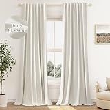 Guken Cream Linen Blackout Curtains 84 Inch Length 2 Panels Set for Living Room Bedroom Back Tab Thermal Insulated 100% Black Out Drapes Room Darkening Window Curtain Ivory Natural Beige