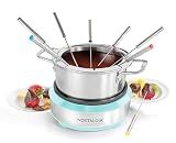 Nostalgia 8-Cup Electric Fondue Pot Set for Cheese & Chocolate - 8 Color-Coded Forks, Temperature Control - Kitchen Gadgets and Appliances for Hors d'Oeuvres and More - Aqua