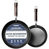 Armorbear 2-Piece Auto-Seasoning Carbon Steel Pan Set 10 & 12 Inch, Deep Nitrided Skillets Professional Cookware Bundle, Pre-seasoned, Wooden Handle, PFAS & PFOA-Free