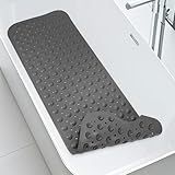 WarmSnow（TPE） Long Bathtub Mat Non Slip 39.5 x 16 Inch, Inside Shower Mats with Suction Cups & Drain Holes, Soft TPE Bath Mat for Tub, Quick-Drain Bathroom Floor Mats, Dark Gray