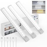 Rihvy Under Cabinet Lights 8 Inch 3-Pack, Rechargeable Battery Operated Motion Sensor Light Indoor, Dimmable Closet Lights, Wireless Under Counter Lights for Kitchen, Stairs