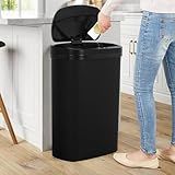 Yewuli 13 Gallon Touch Free Smart Trash Can - High-Capacity Motion Sensor Waterproof Plastic Automatic Kitchen Trash Can for Bathroom, Bedroom, and Kitchen(1,Black)