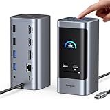 RayCue 15 in 1 Laptop Docking Station 3 Monitors, Triple 8K Display with 3 HDMI, 6 USB Ports, 5 Shortcut Button, Gigabit Ethernet, PD3.0, Smart Display for Windows/Dell/Lenovo/HP...(No Power Adapter)