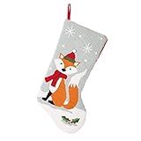 Glitzhome 19" L Fox Christmas Stocking Oversize Handmade Hooked Xmas Fireplace Hanging Handmade Hooked Stockings Decoration for Family Holiday Season Party Decor