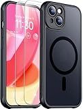 SPIDERCASE Designed for iPhone 15 Case, Magnetic with [2 Tempered Glass Screen Protector] [Full Camera Protection] Anti-Scratched Slim Phone Case for iPhone 15 6.1”, Black