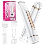 Bikini Trimmer for Women, 2-in-1 Painless Electric Razor for Body and Pubic Hair, IPX7 Waterproof Shaver with Dual Heads - Rechargeable Lady Trimmer for Bikini, Underarm, and Leg (White)